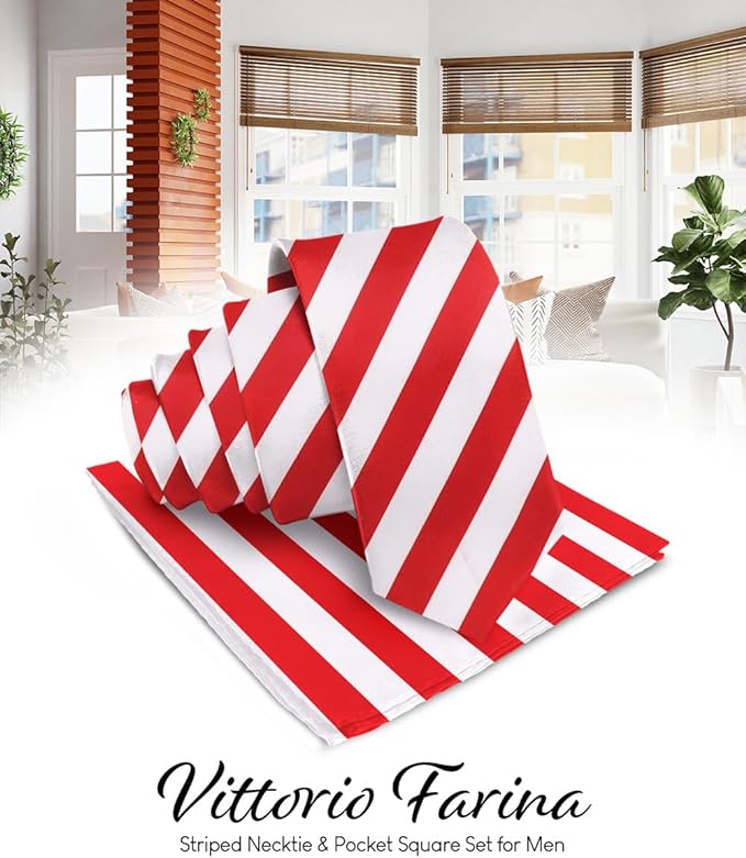 Vittorio Farina Men's Striped Satin Necktie &amp; Pocket Square