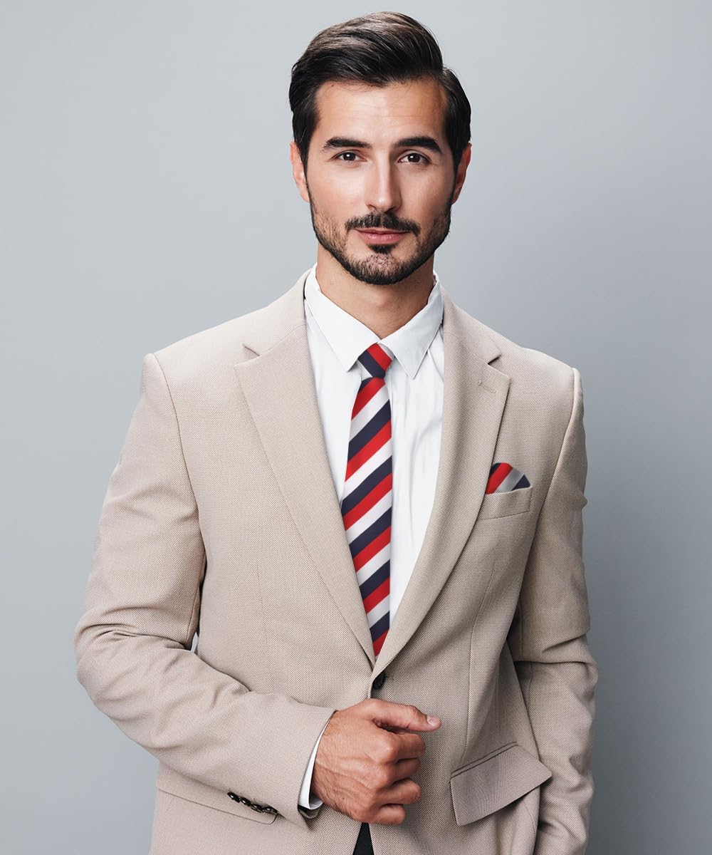 Vittorio Farina Men's Striped Satin Necktie &amp; Pocket Square