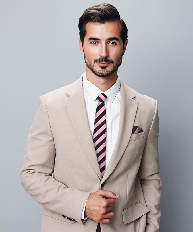 Vittorio Farina Men's Striped Satin Necktie &amp; Pocket Square