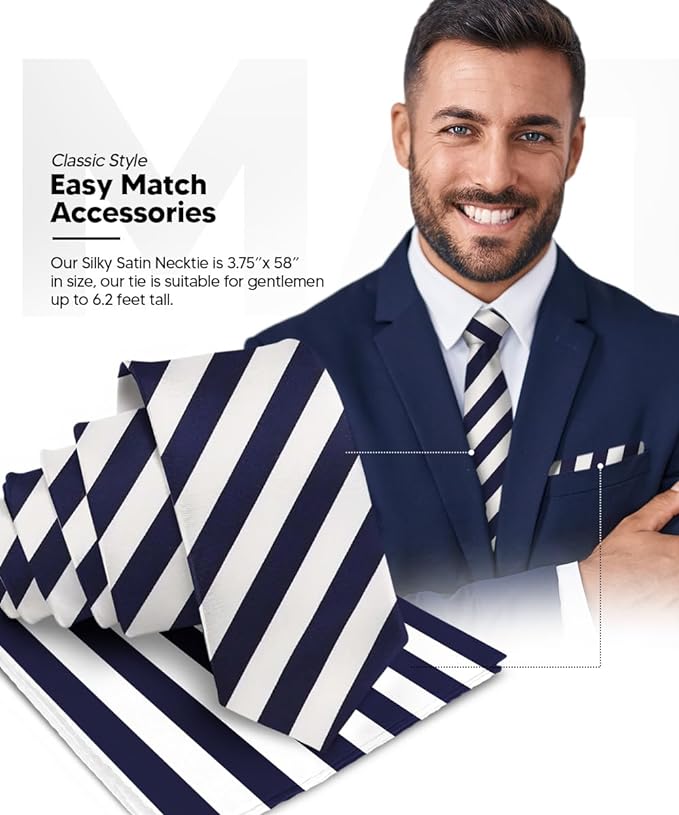 Vittorio Farina Men's Striped Satin Necktie &amp; Pocket Square