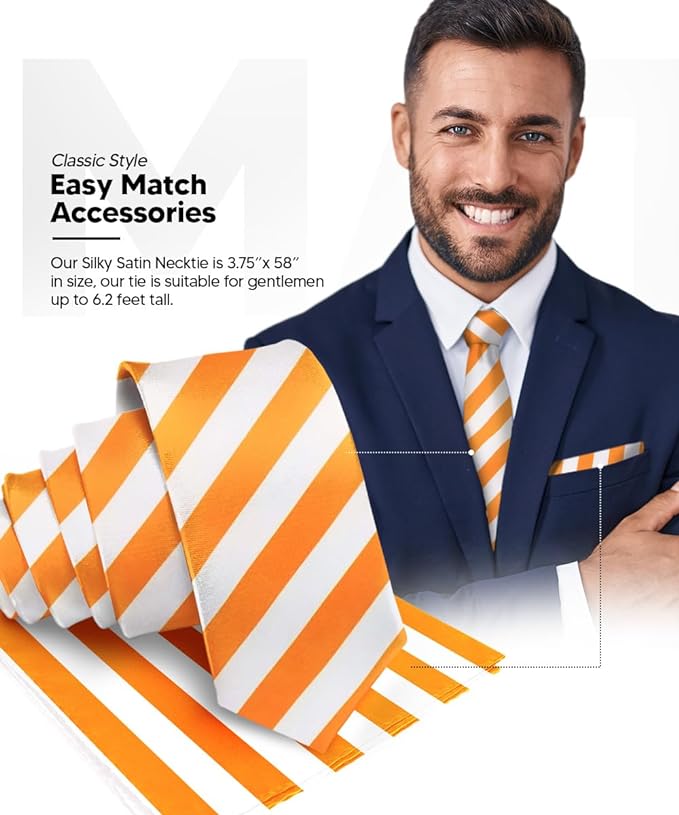 Vittorio Farina Men's Striped Satin Necktie &amp; Pocket Square