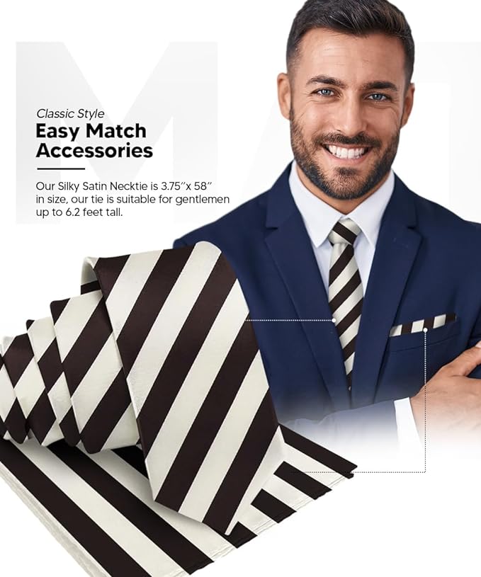 Vittorio Farina Men's Striped Satin Necktie &amp; Pocket Square