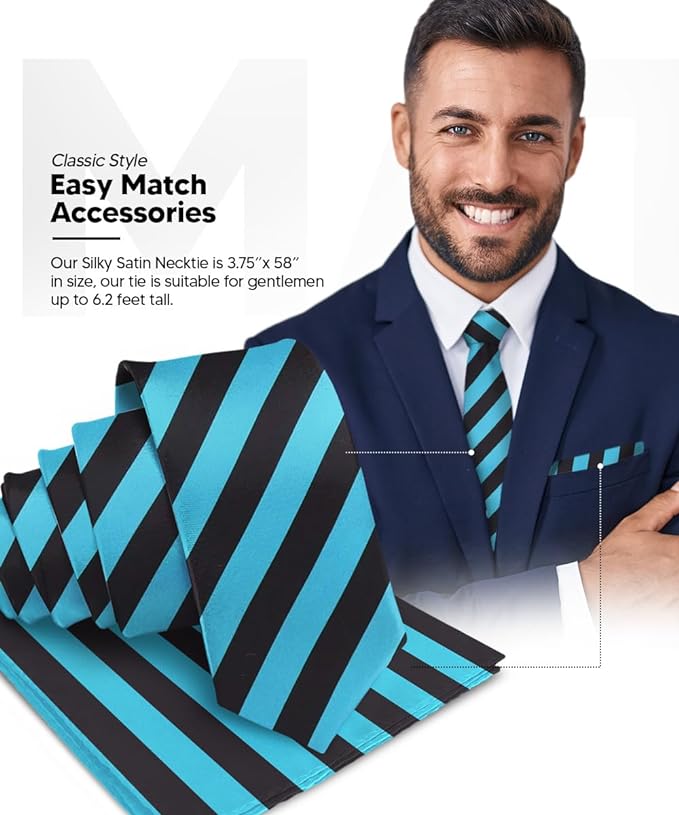 Vittorio Farina Men's Striped Satin Necktie &amp; Pocket Square