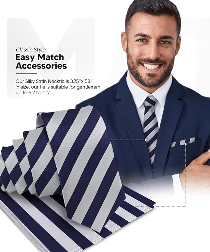 Vittorio Farina Men's Striped Satin Necktie &amp; Pocket Square