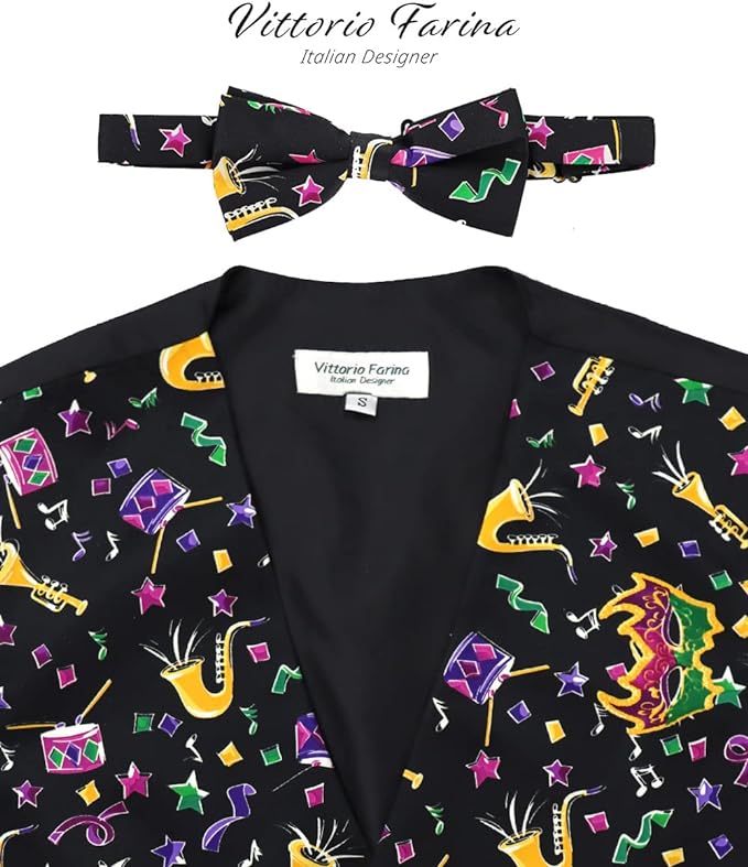 Vittorio Farina Mardi Gras Vest &amp; Bow Tie ONLY Ver 1. - vestB_mardi_BB_Mardi #8_S - Classy Cufflinks