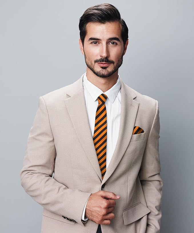 Vittorio Farina Men's Striped Satin Necktie &amp; Pocket Square