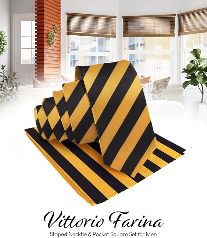 Vittorio Farina Men's Striped Satin Necktie &amp; Pocket Square