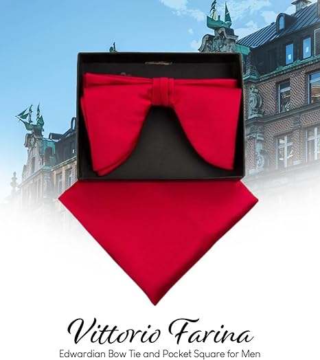 Vittorio Farina Men's Satin Teardrop Bow Tie &amp; Pocket Square in Gift Box