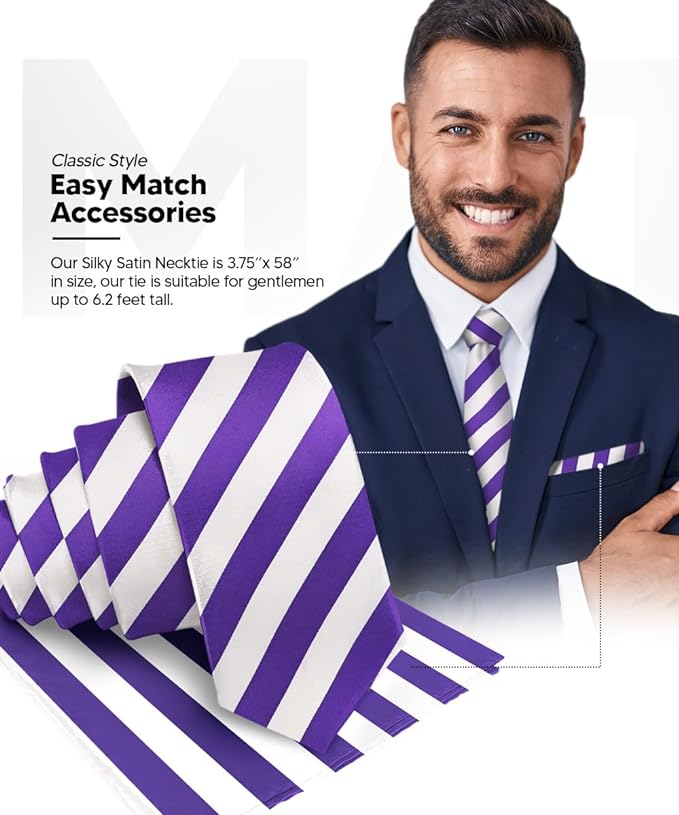 Vittorio Farina Men's Striped Satin Necktie &amp; Pocket Square