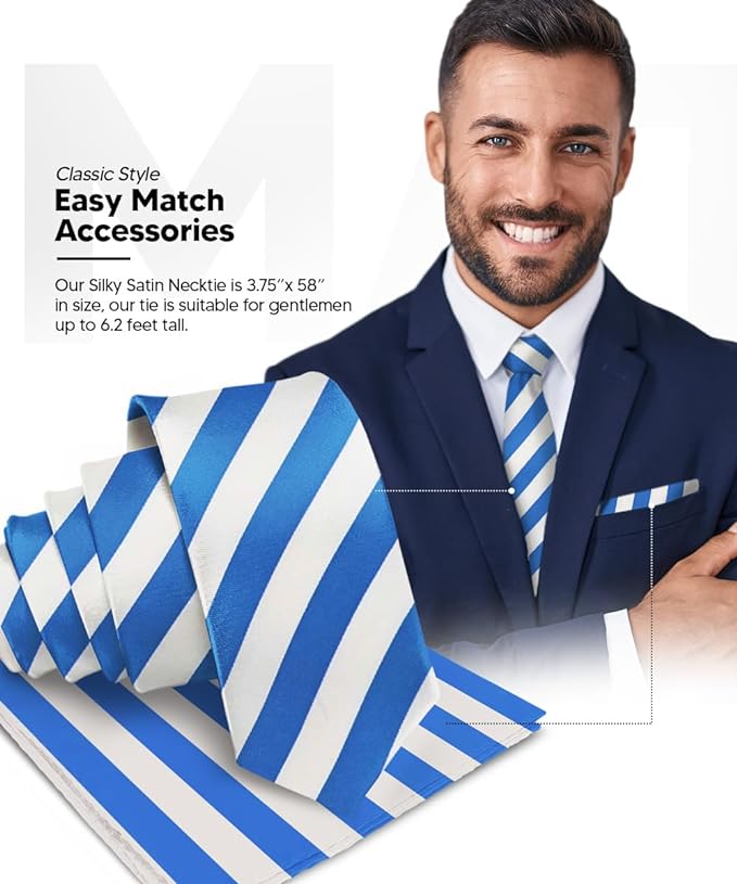 Vittorio Farina Men's Striped Satin Necktie &amp; Pocket Square