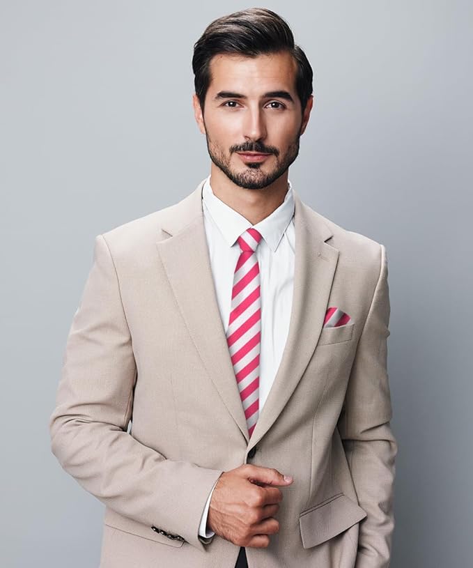 Vittorio Farina Men's Striped Satin Necktie &amp; Pocket Square