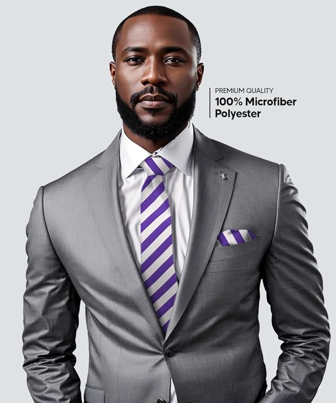 Vittorio Farina Men's Striped Satin Necktie &amp; Pocket Square