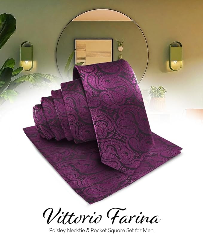 Vittorio Farina Men's Woven Paisley Necktie &amp; Pocket Square