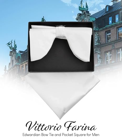 Vittorio Farina Men's Satin Teardrop Bow Tie &amp; Pocket Square in Gift Box