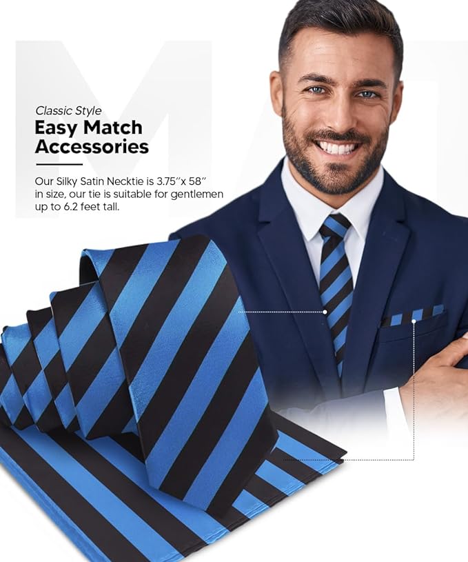 Vittorio Farina Men's Striped Satin Necktie &amp; Pocket Square