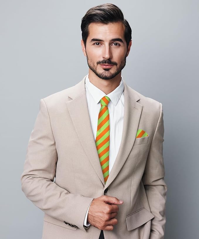 Vittorio Farina Men's Striped Satin Necktie &amp; Pocket Square