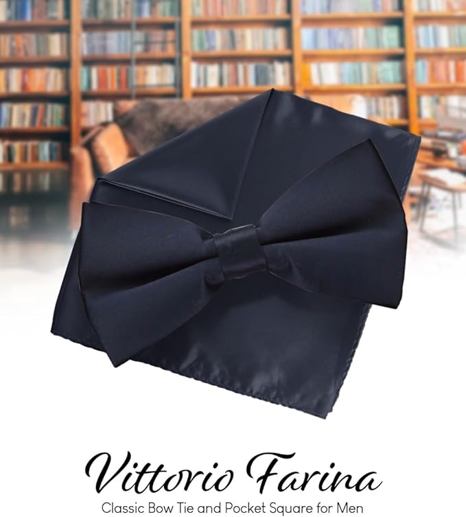 Vittorio Farina Men's Satin Bow Tie &amp; Pocket Square in Gift Box