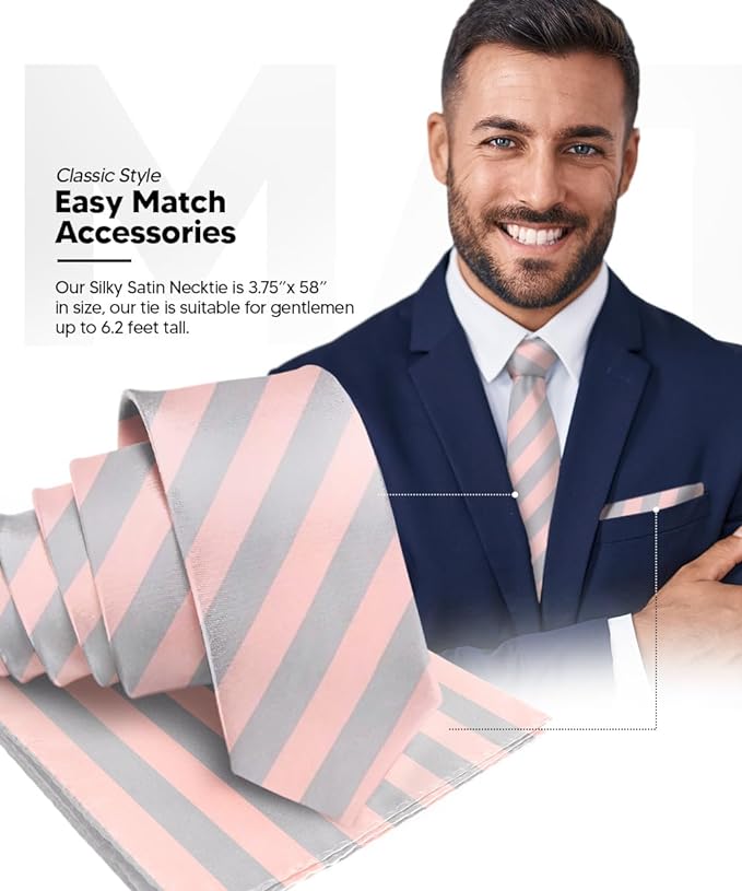 Vittorio Farina Men's Striped Satin Necktie &amp; Pocket Square