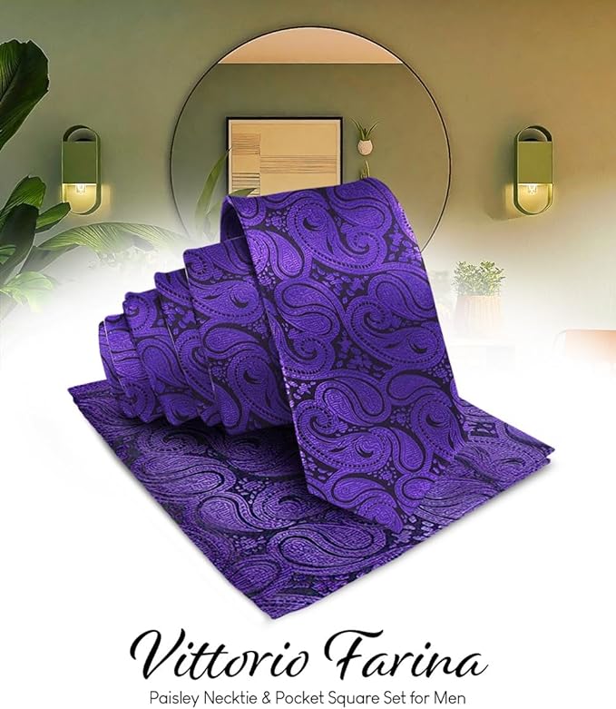 Vittorio Farina Men's Woven Paisley Necktie &amp; Pocket Square