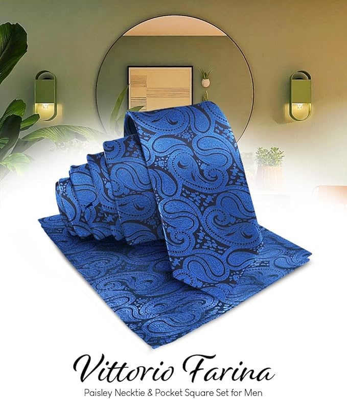 Vittorio Farina Men's Woven Paisley Necktie &amp; Pocket Square