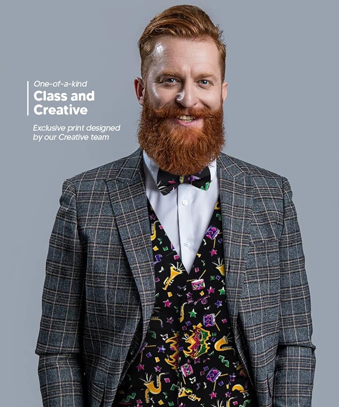 Vittorio Farina Mardi Gras Vest &amp; Bow Tie ONLY Ver 1. - vestB_mardi_BB_Mardi #8_S - Classy Cufflinks