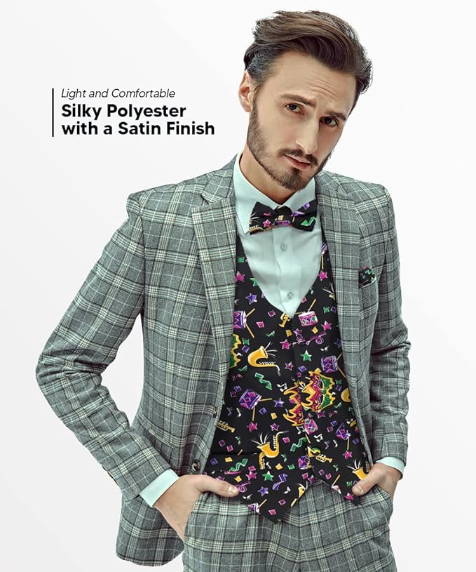 Vittorio Farina Mardi Gras Vest &amp; Bow Tie ONLY Ver 1. - vestB_mardi_BB_Mardi #8_S - Classy Cufflinks