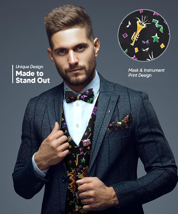 Vittorio Farina Mardi Gras Vest &amp; Bow Tie ONLY Ver 1. - vestB_mardi_BB_Mardi #8_S - Classy Cufflinks