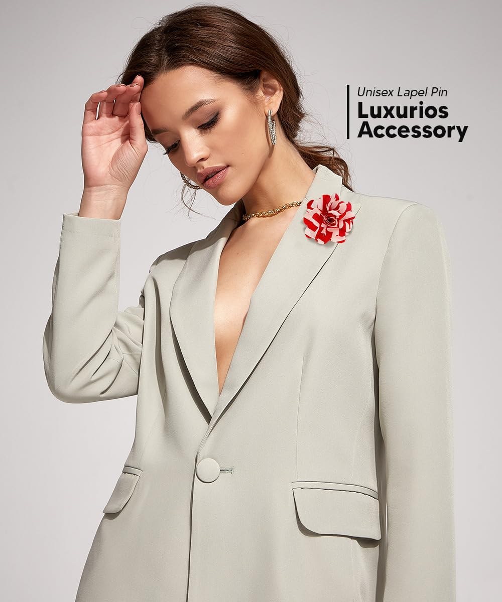 Vittorio Vico Men's Formal Striped Flower Lapel Pin: Flower Pin Suit Accessories Pins for Suit or Tuxedo - 85-red-white-stripe - Classy Cufflinks