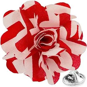 Vittorio Vico Men's Formal Striped Flower Lapel Pin: Flower Pin Suit Accessories Pins for Suit or Tuxedo - 85-red-white-stripe - Classy Cufflinks