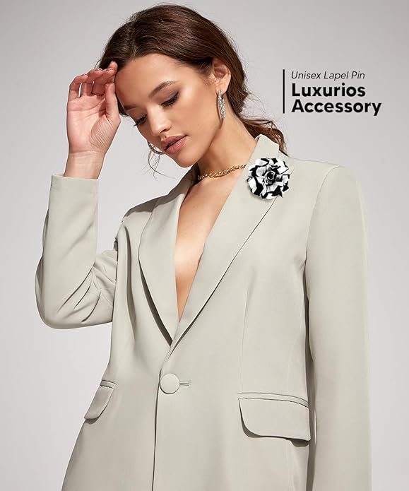 Vittorio Vico Men's Formal Striped Flower Lapel Pin: Flower Pin Suit Accessories Pins for Suit or Tuxedo - 86-black-white-stripe - Classy Cufflinks