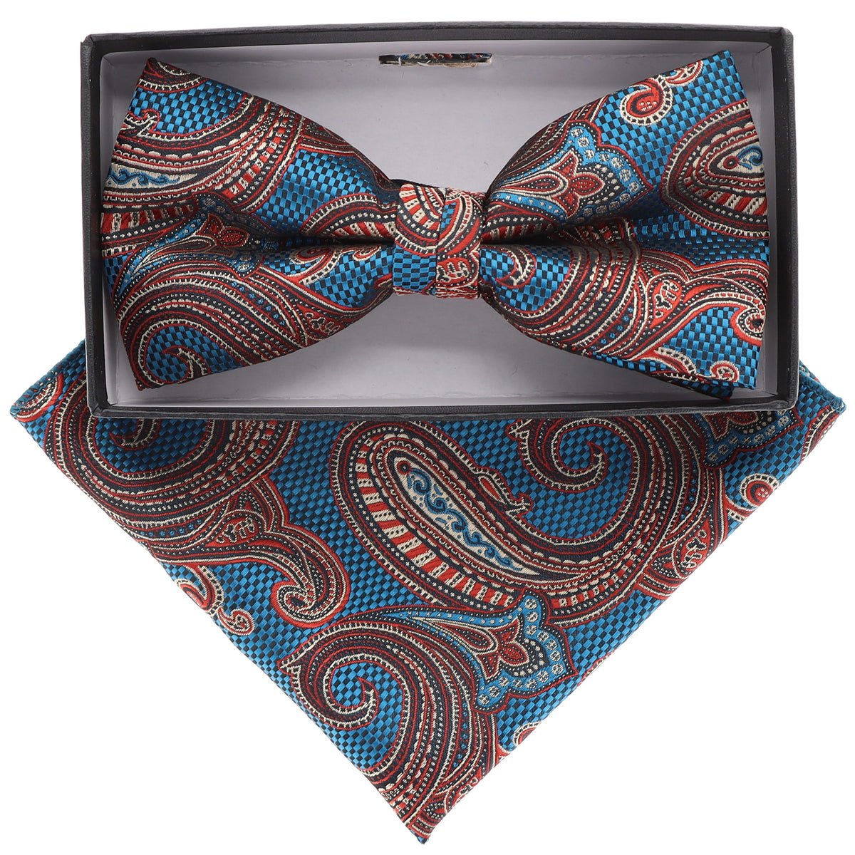 Vittorio Farina Men's Paisley Design Satin Bow Tie &amp; Pocket Square in Gift Box