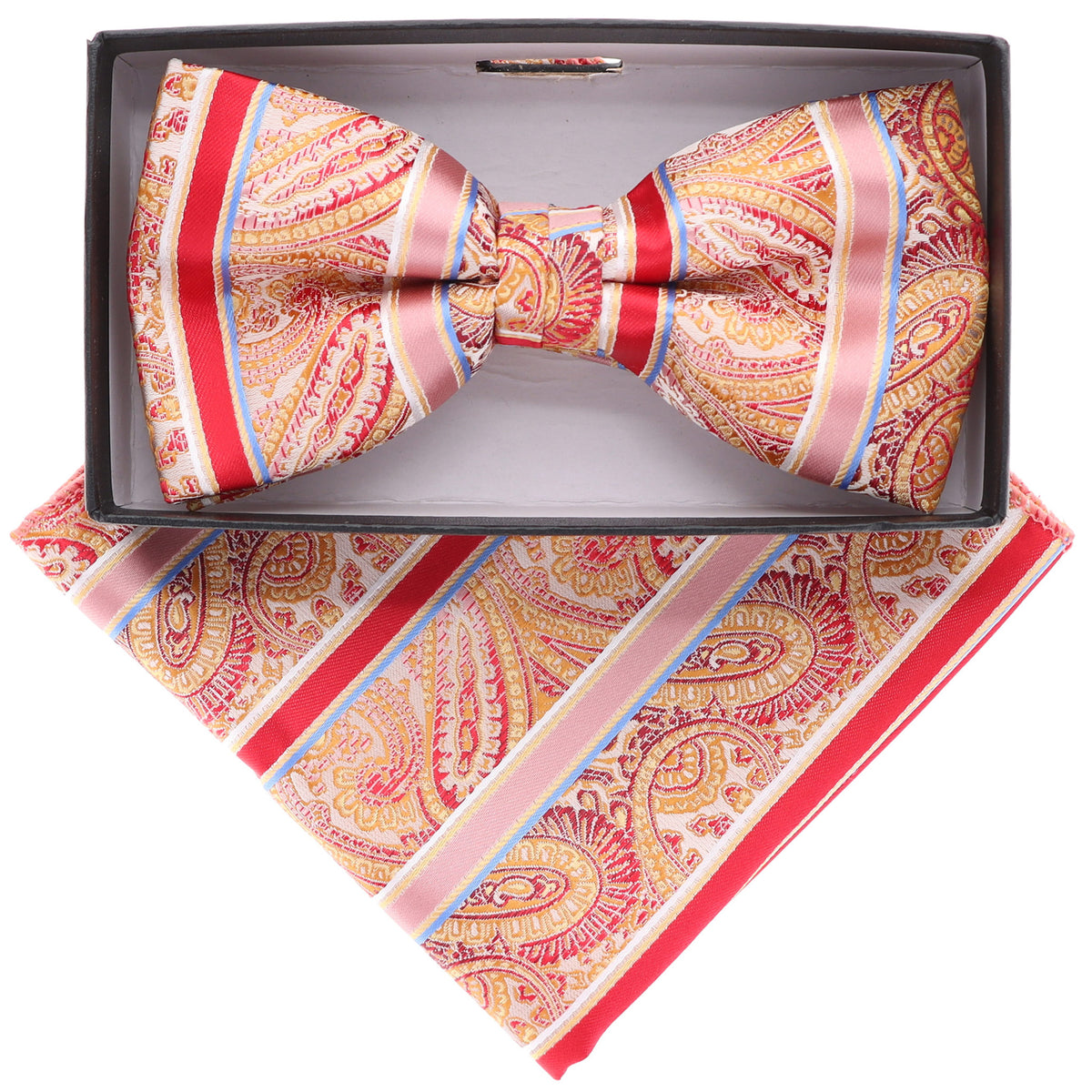 Vittorio Farina Men's Paisley Design Satin Bow Tie &amp; Pocket Square in Gift Box
