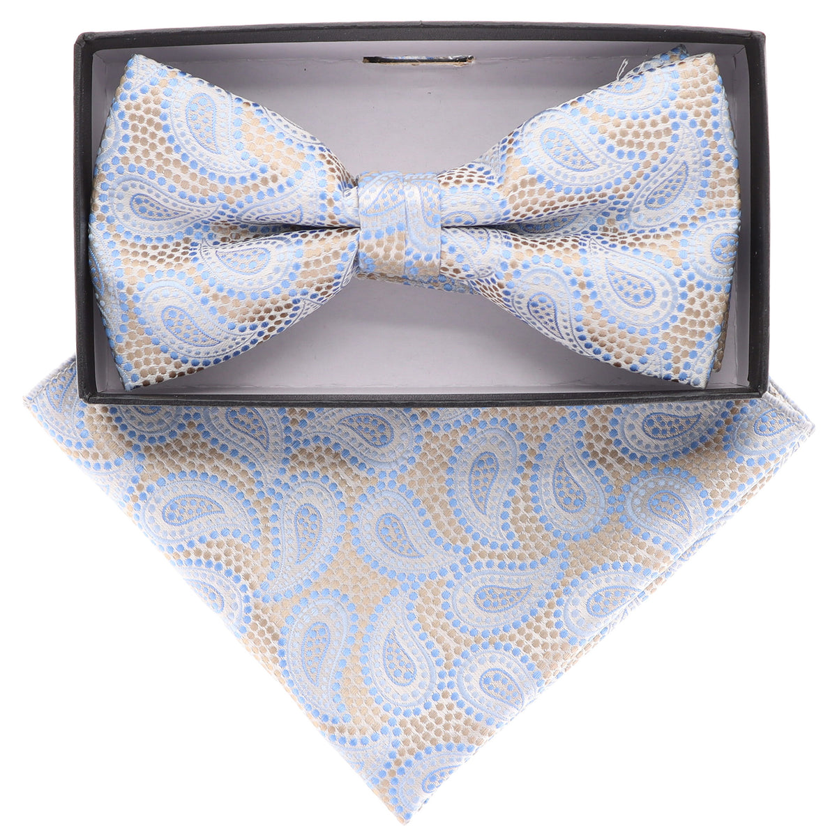 Vittorio Farina Men's Paisley Design Satin Bow Tie &amp; Pocket Square in Gift Box