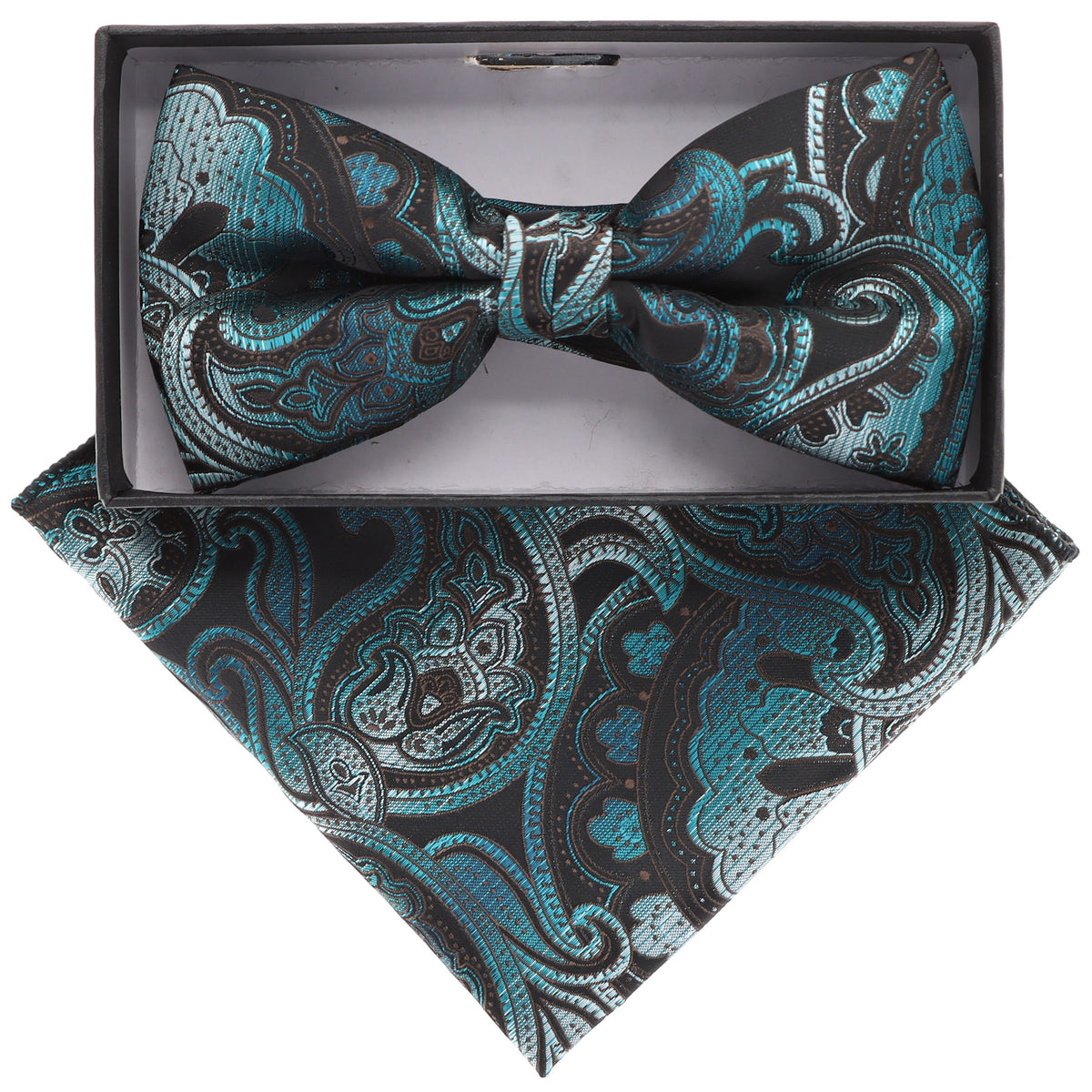 Vittorio Farina Men's Paisley Design Satin Bow Tie &amp; Pocket Square in Gift Box