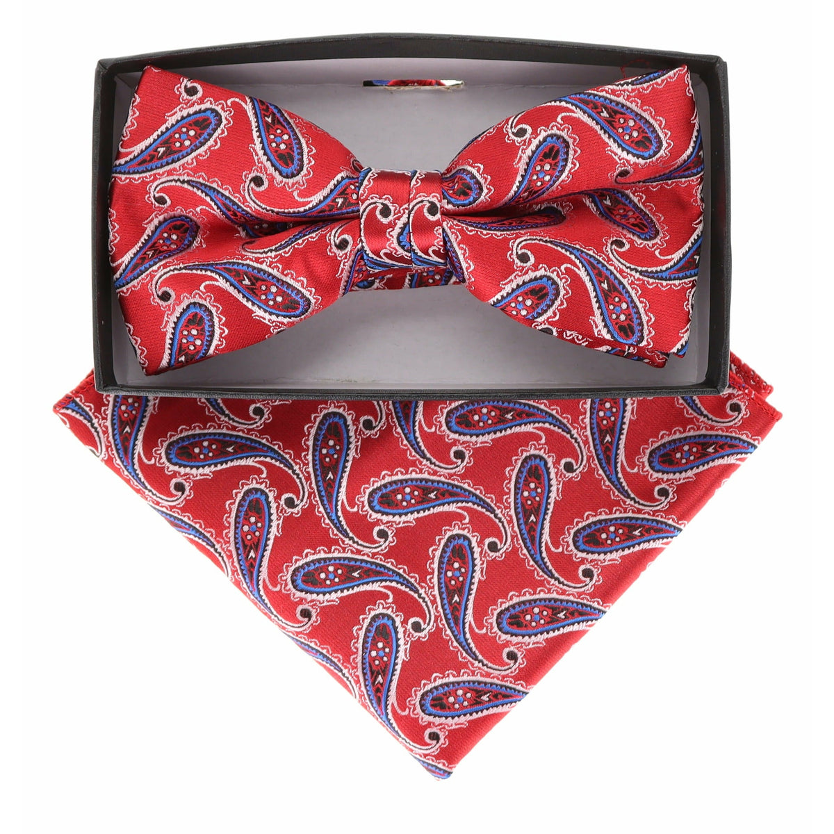 Vittorio Farina Men's Paisley Design Satin Bow Tie &amp; Pocket Square in Gift Box