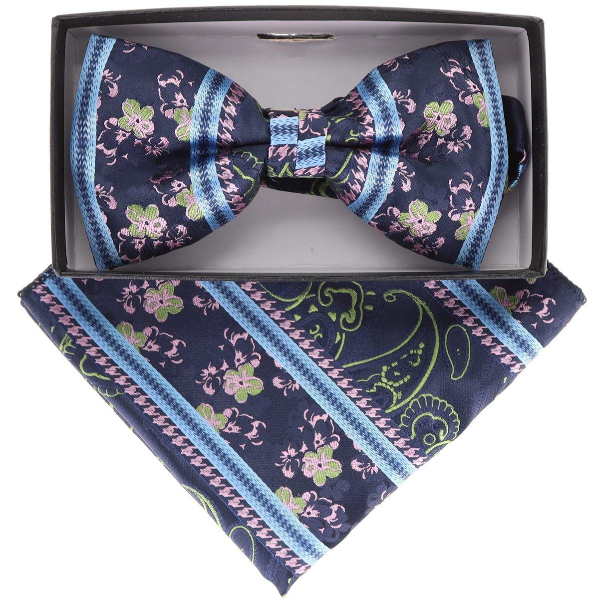 Vittorio Farina Men's Paisley Design Satin Bow Tie &amp; Pocket Square in Gift Box