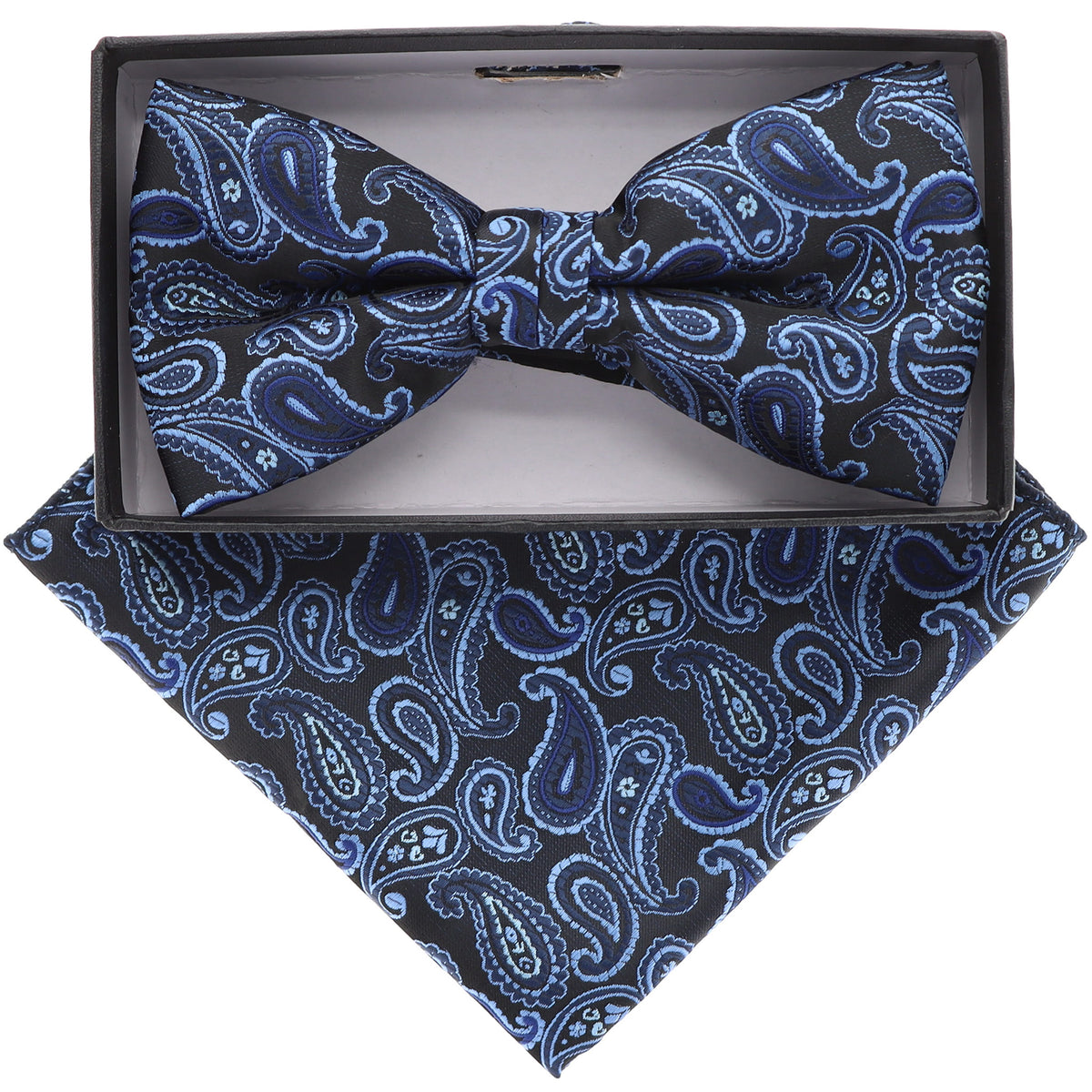 Vittorio Farina Men's Paisley Design Satin Bow Tie &amp; Pocket Square in Gift Box