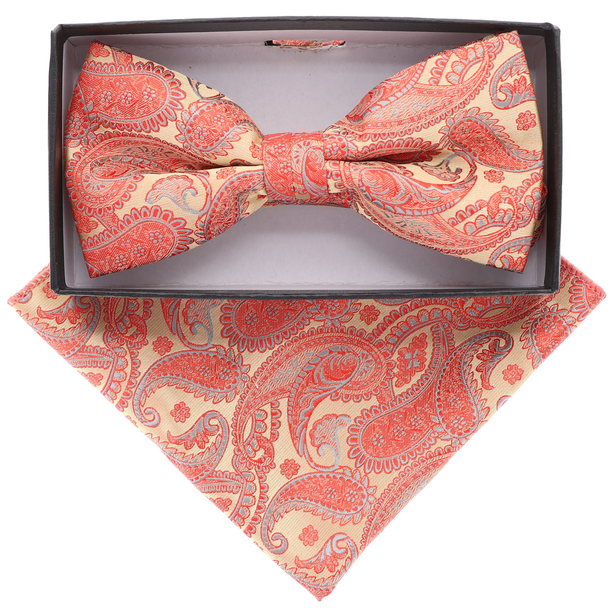 Vittorio Farina Men's Paisley Design Satin Bow Tie &amp; Pocket Square in Gift Box