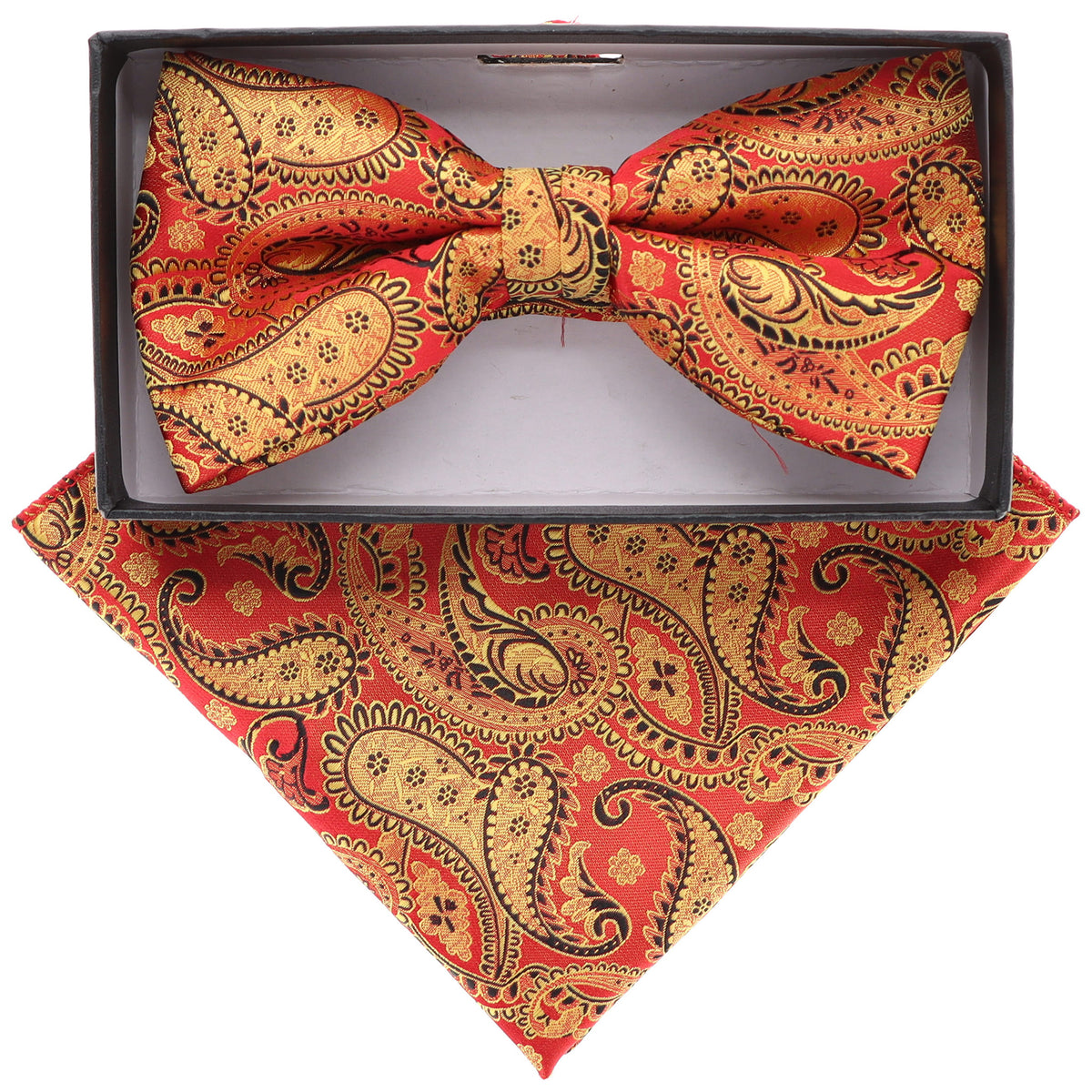 Vittorio Farina Men's Paisley Design Satin Bow Tie &amp; Pocket Square in Gift Box