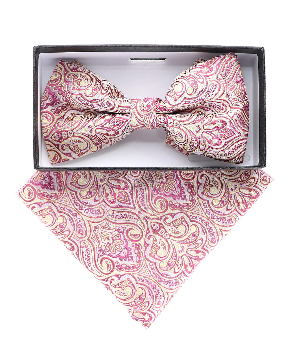 Vittorio Farina Men's Paisley Design Satin Bow Tie &amp; Pocket Square in Gift Box