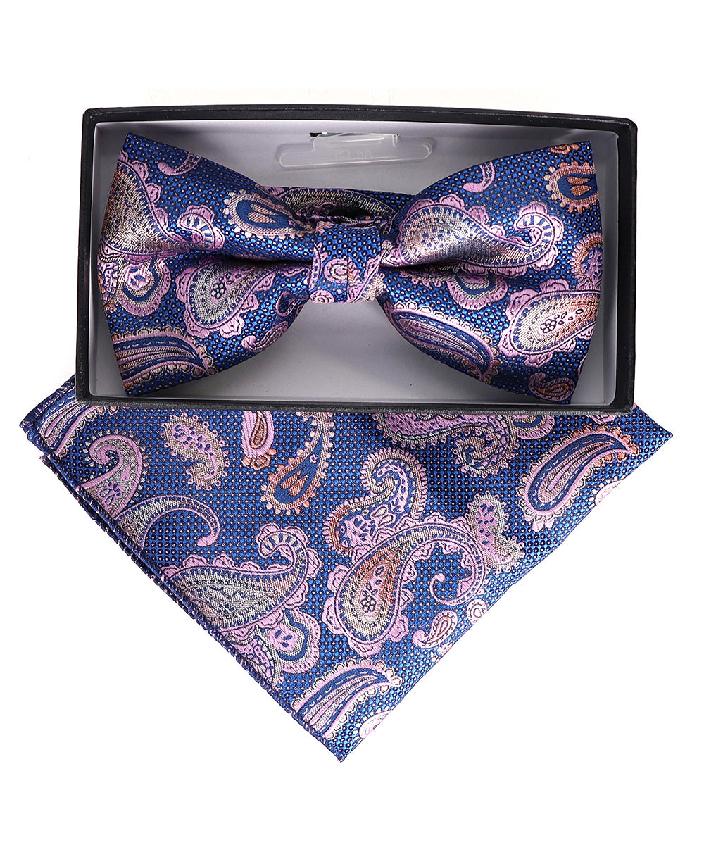 Vittorio Farina Men's Paisley Design Satin Bow Tie &amp; Pocket Square in Gift Box