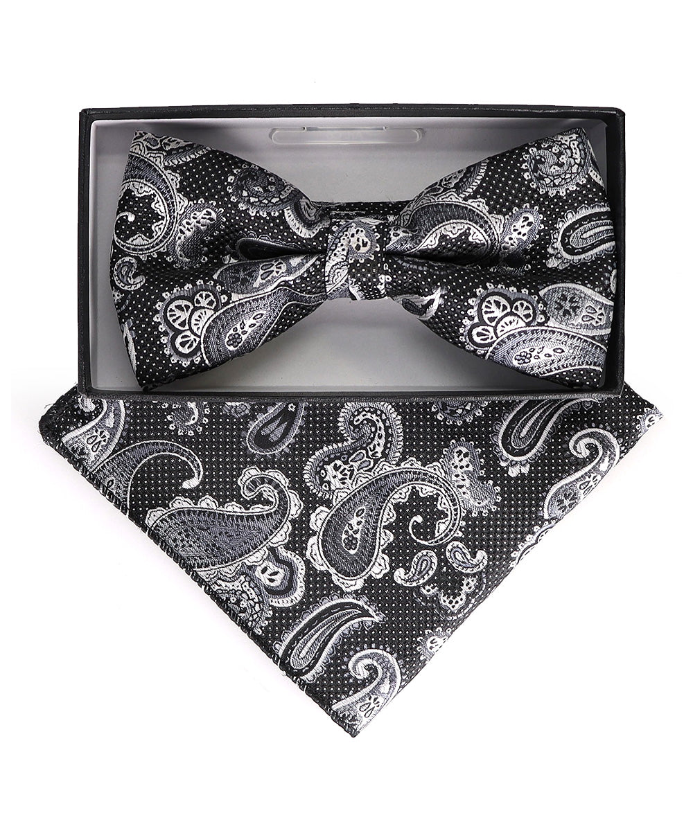 Vittorio Farina Men's Paisley Design Satin Bow Tie &amp; Pocket Square in Gift Box