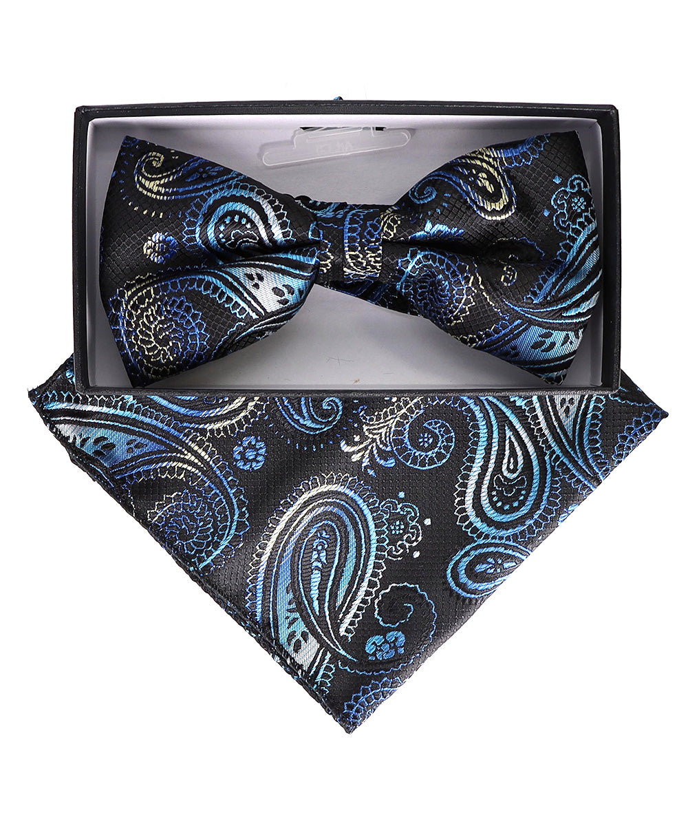Vittorio Farina Men's Paisley Design Satin Bow Tie &amp; Pocket Square in Gift Box