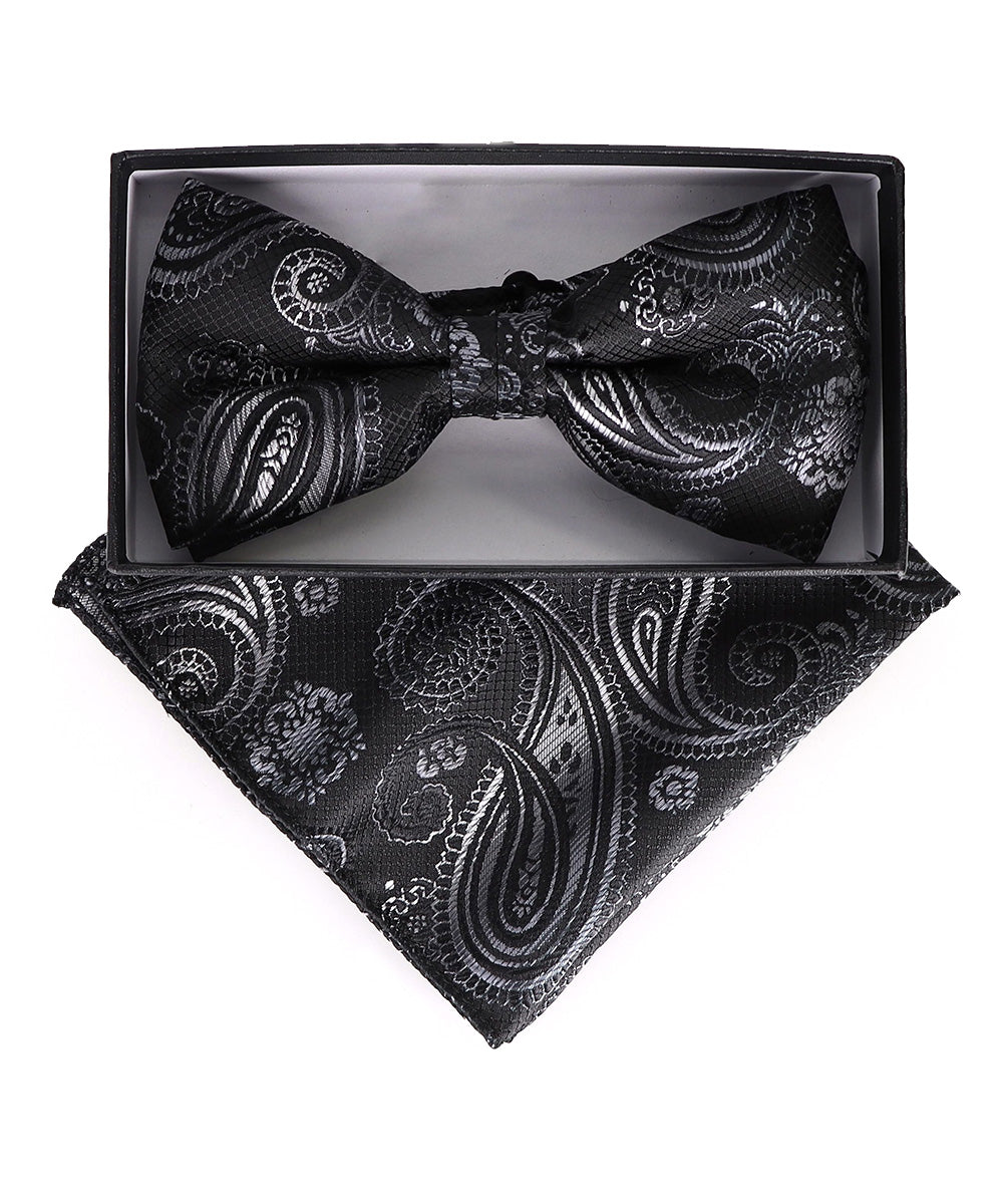 Vittorio Farina Men's Paisley Design Satin Bow Tie &amp; Pocket Square in Gift Box