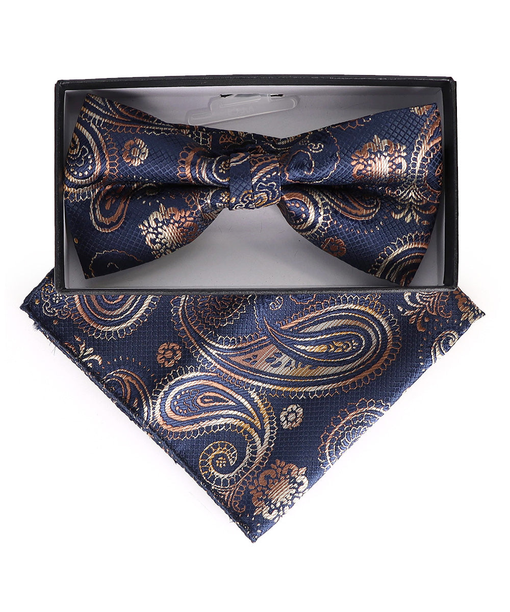 Vittorio Farina Men's Paisley Design Satin Bow Tie &amp; Pocket Square in Gift Box