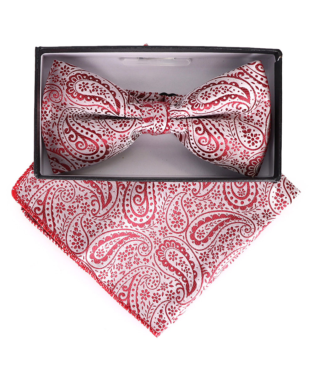 Vittorio Farina Men's Paisley Design Satin Bow Tie &amp; Pocket Square in Gift Box