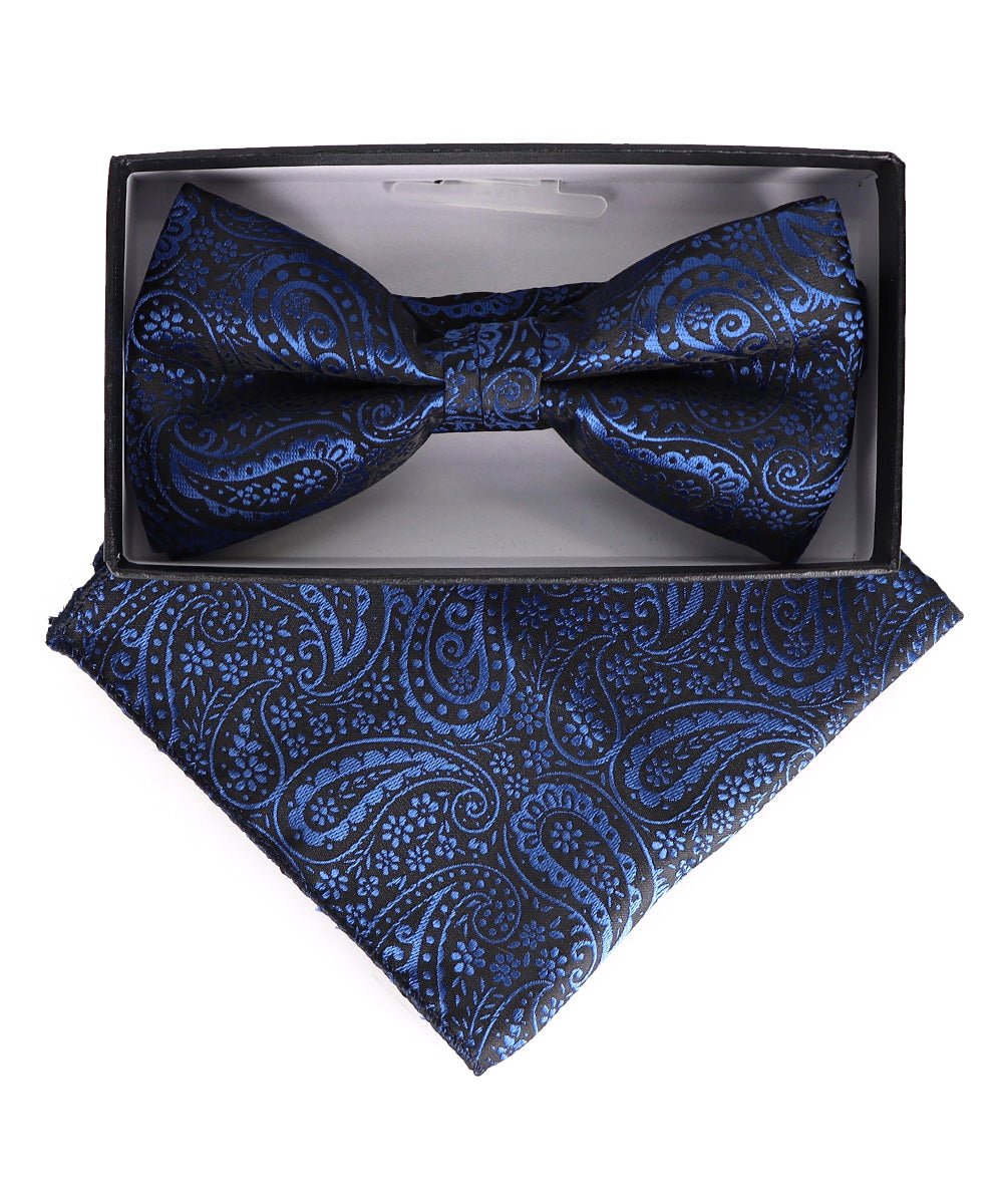 Vittorio Farina Men's Paisley Design Satin Bow Tie &amp; Pocket Square in Gift Box