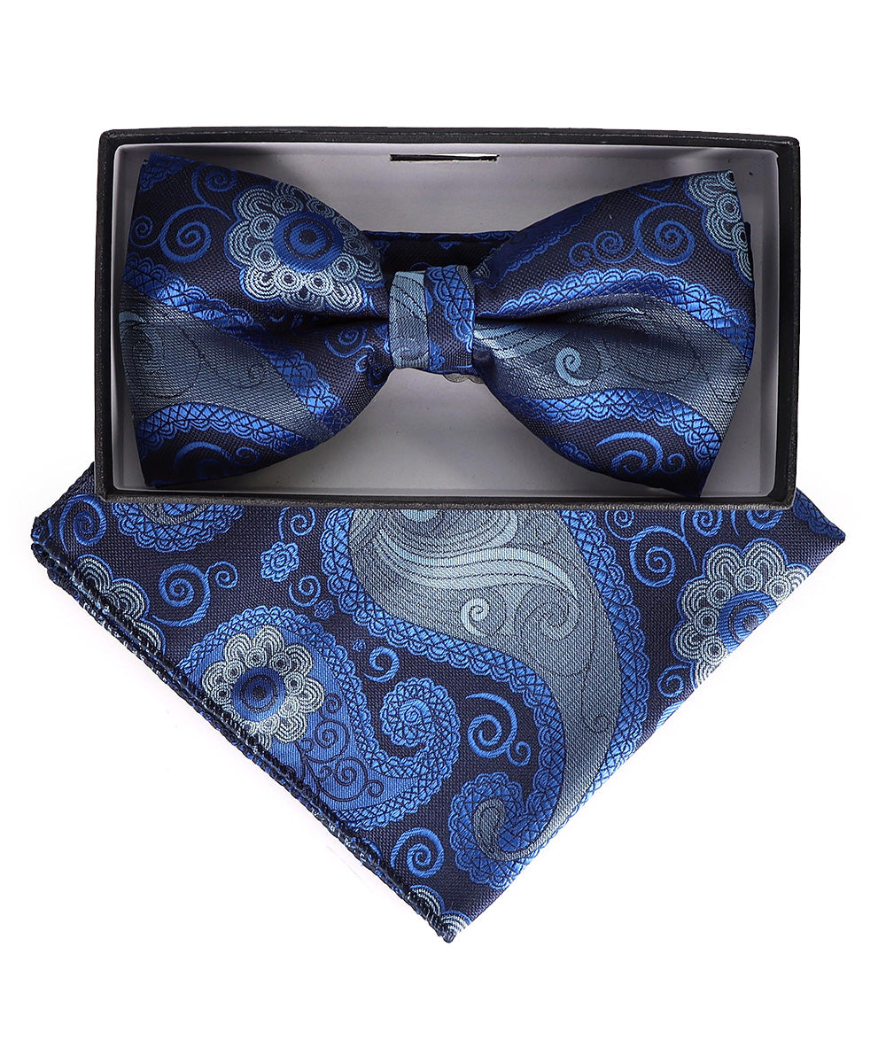 Vittorio Farina Men's Paisley Design Satin Bow Tie &amp; Pocket Square in Gift Box