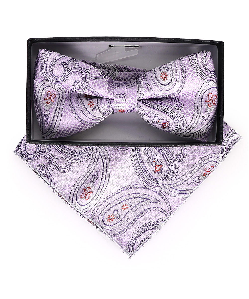 Vittorio Farina Men's Paisley Design Satin Bow Tie &amp; Pocket Square in Gift Box