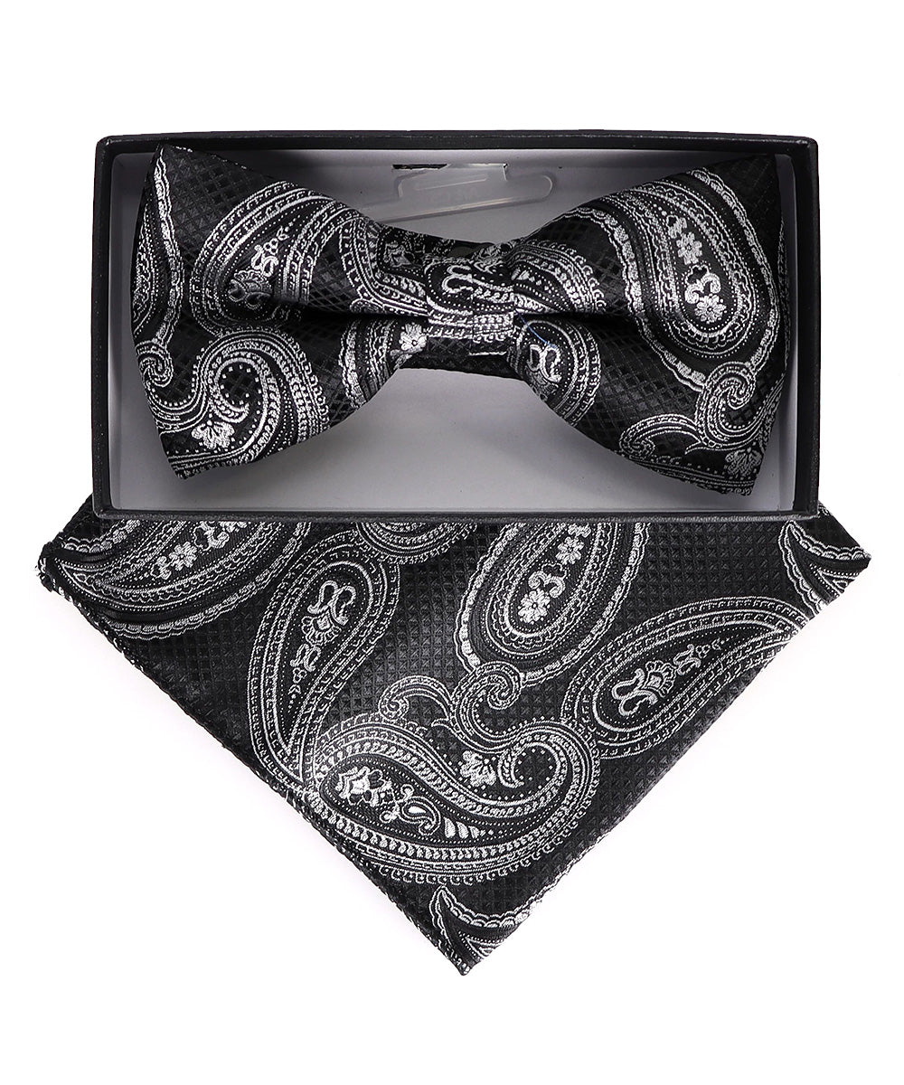 Vittorio Farina Men's Paisley Design Satin Bow Tie &amp; Pocket Square in Gift Box